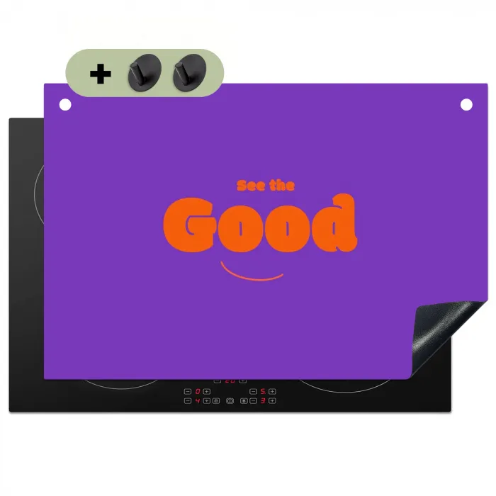 See the good - Oranje - Paars - Smiley Inductie beschemer met haakjes klein -3d