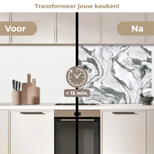 Wit - Marmer - Golvend - Grafiet keuken achterwand 2 middel 871 -voor-na2_NL