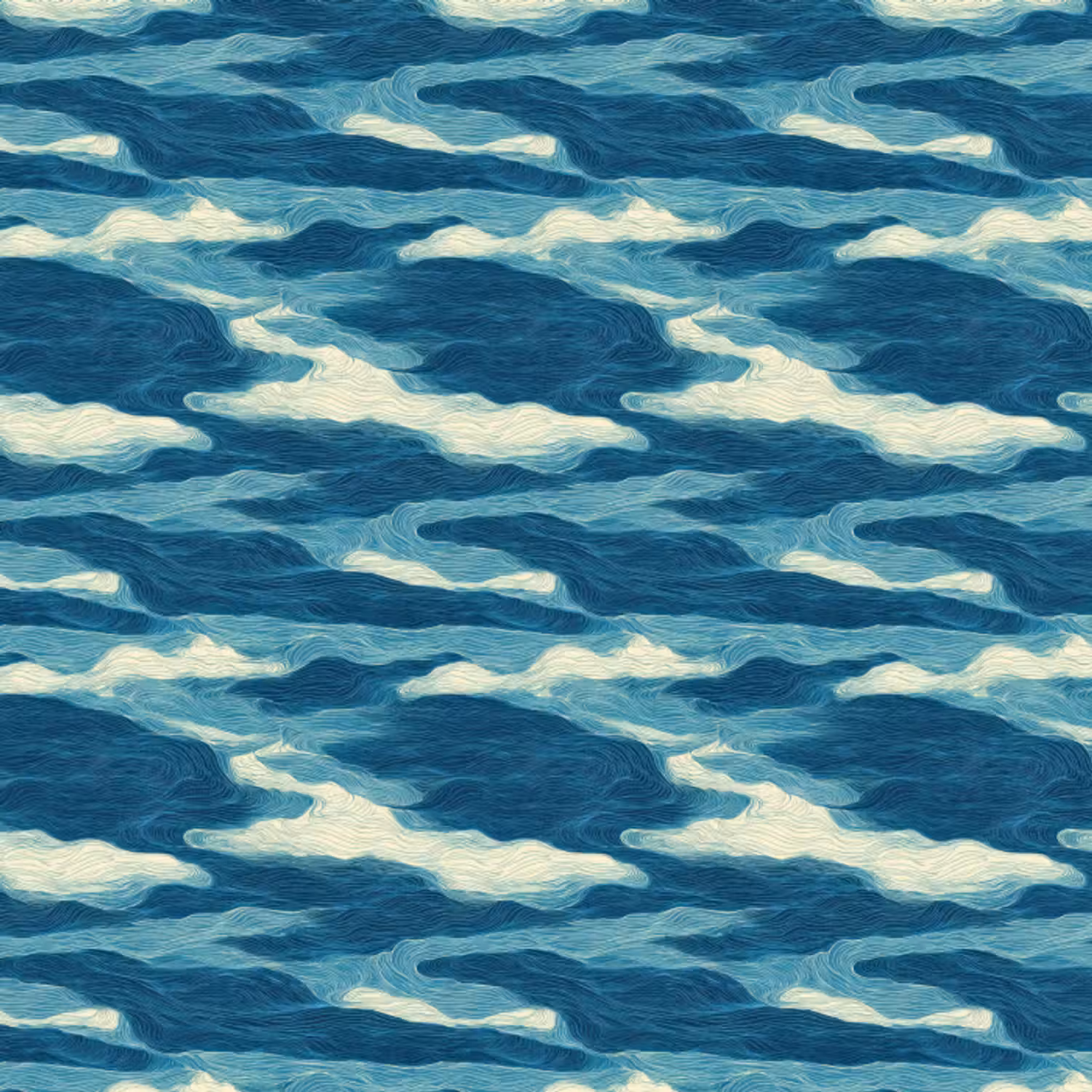 Behang - Golven - Abstract - Patroon - Blauw - Wit