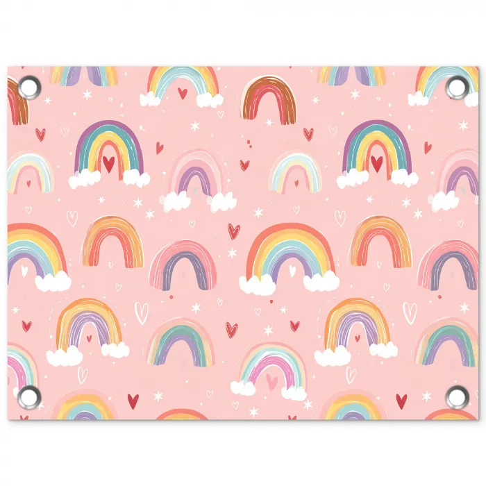 Regenboog - Patroon - Pastel - Handgetekend tuinposter los doek klein -3d