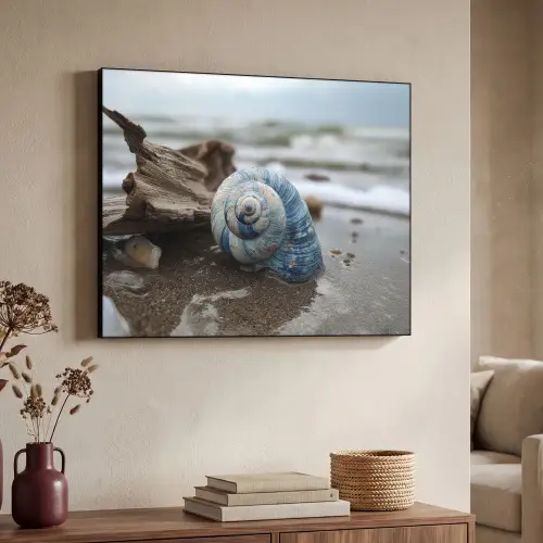 Schelp - Strand - Blauw - Zee Textielframe zwart klein -sfeer3