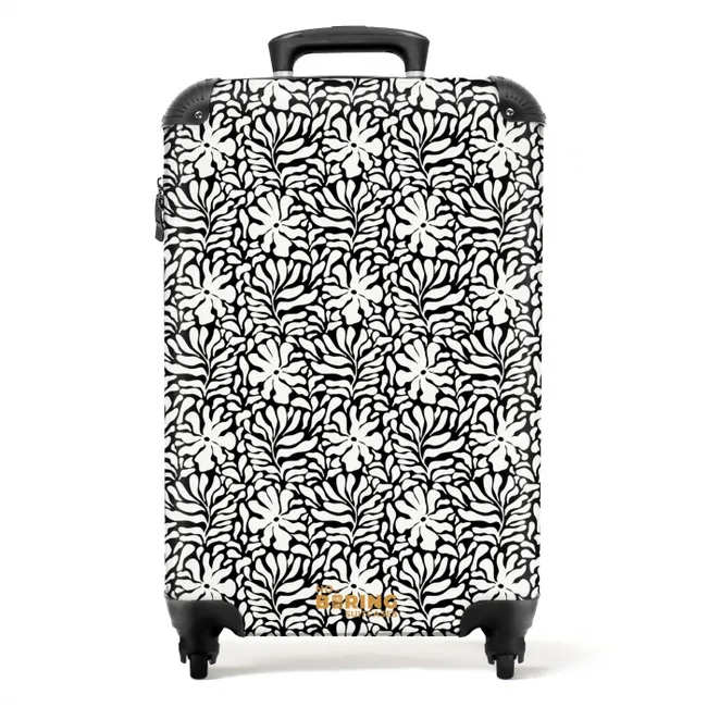 Bloemen en bladeren op zwarte achtergrond NBS - Handbagage koffer - Volwassenen Unisex middel -productfoto_recht