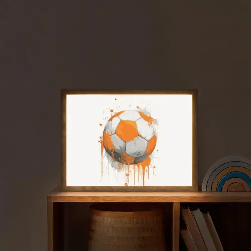 Voetbal - Abstract - Oranje - Verfspatten Light Box met batterij (Wandlamp kind) middel -sfeer1_kind