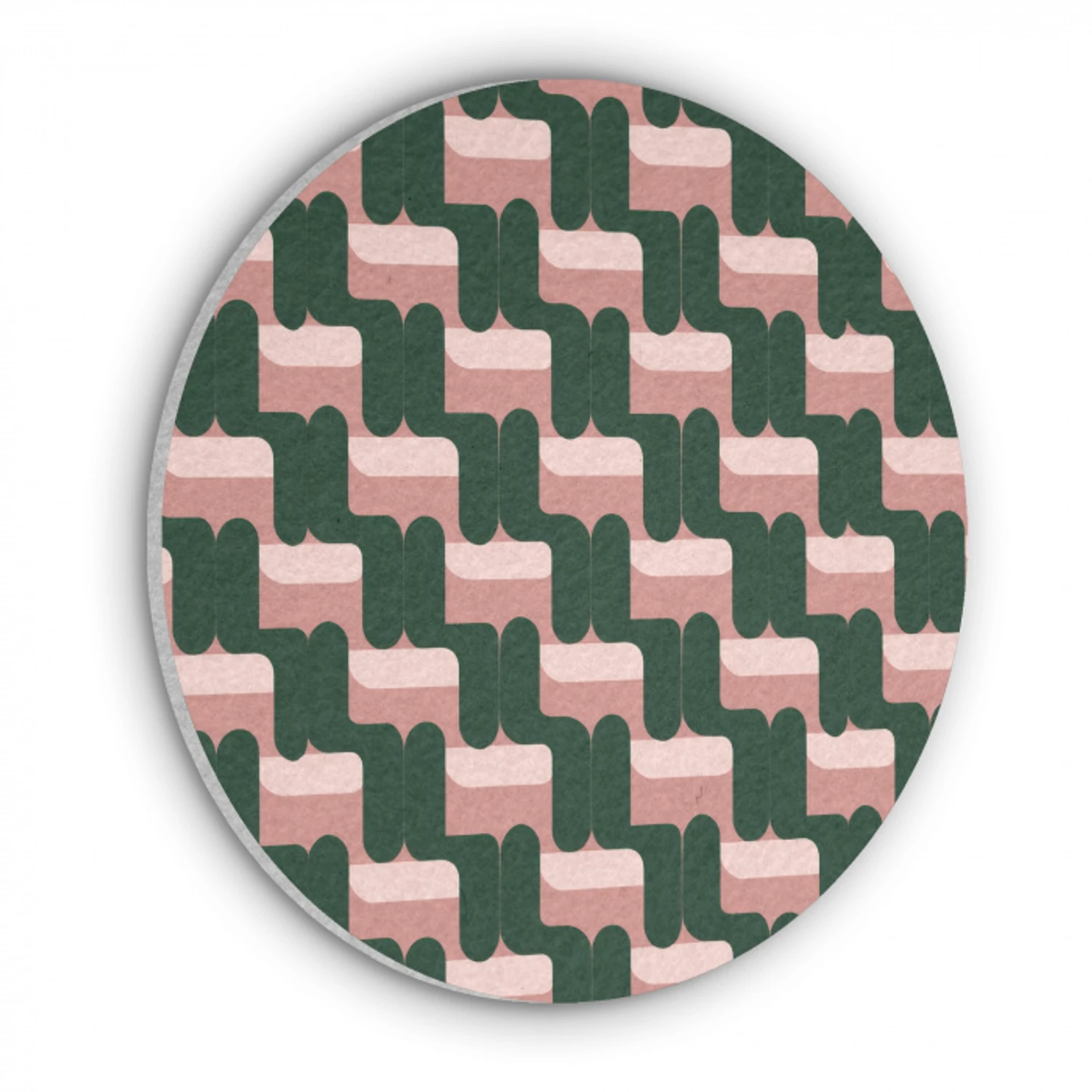Vlechtpatroon - Groen - Roze - Geometrisch Akoestische PET Vilt - Rond klein 838 -3d