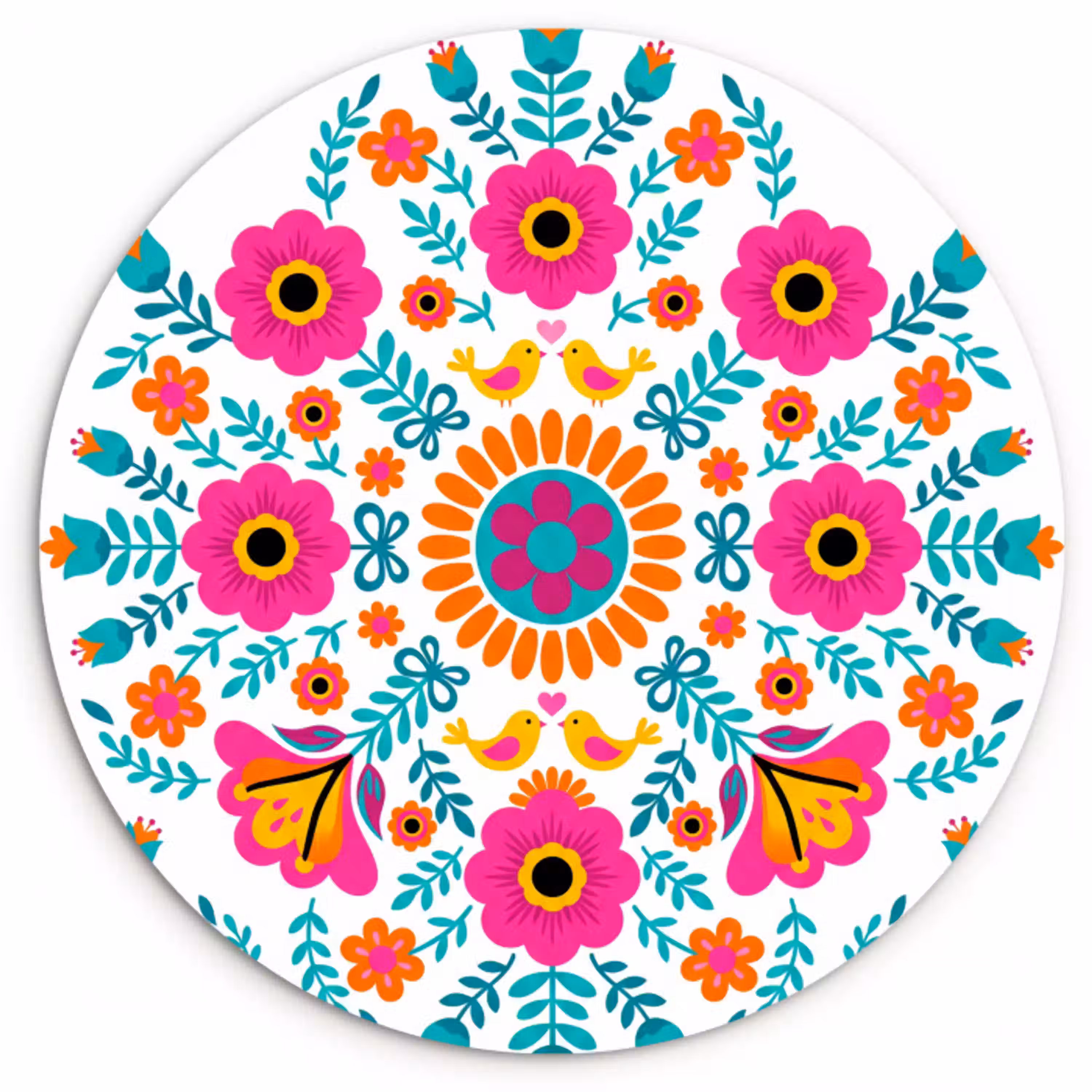 Bloemen - Vogel - Patroon - Kleurrijk - Modern Wandcirkel kunststof plaat 5mm dik klein -3d