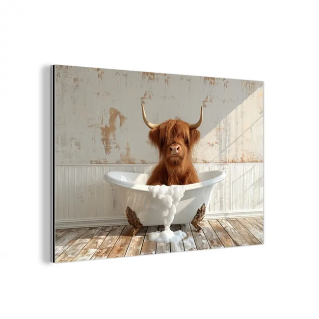 Schotse hooglander - Badkuip - Vintage - Koe aluminium wit klein -3d