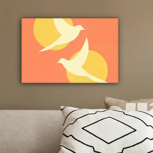 Vogels - Cirkels - Geel canvas 2cm klein -sfeer3