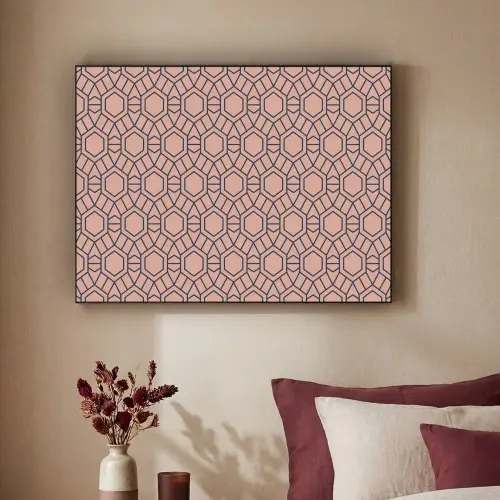 Strak - Patroon - Roze - Donkerblauw Textielframe zwart klein 947 -sfeer1
