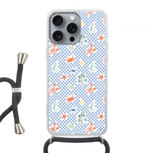 Zee - Sfeer -  Zeilboot - Blauw Hoesje iPhone 16 Pro Max met koord klein 804 -3d