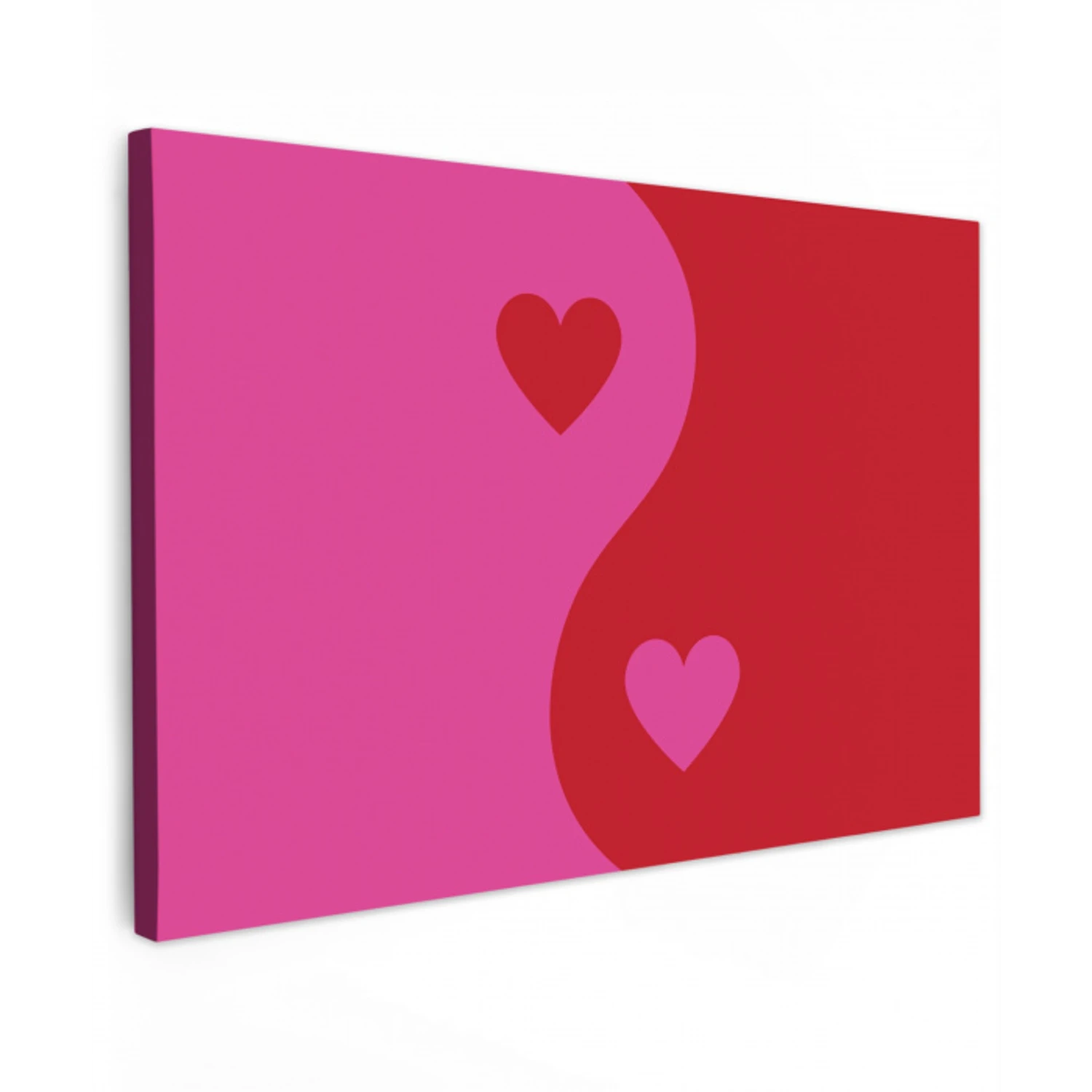 Minimalistisch - Rood - Roze - Hartjes Tuinposter op houten frame 2 cm dik klein -3d