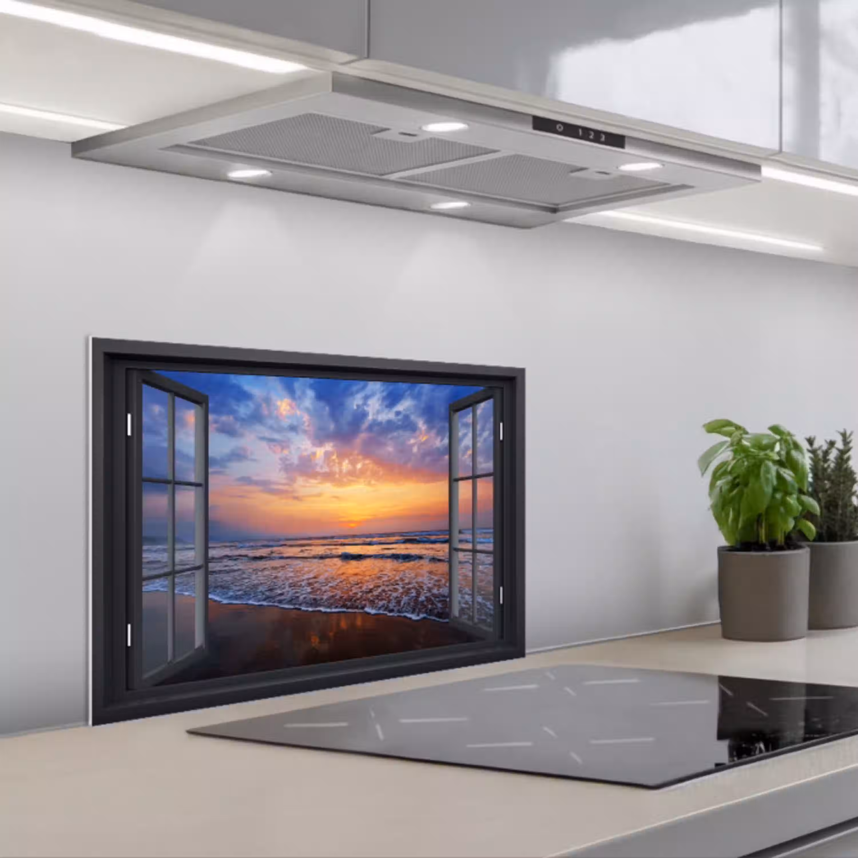 Zonsondergang aan Zee Gezichtspunt keuken achterwand spatscherm klein -3d_schuin