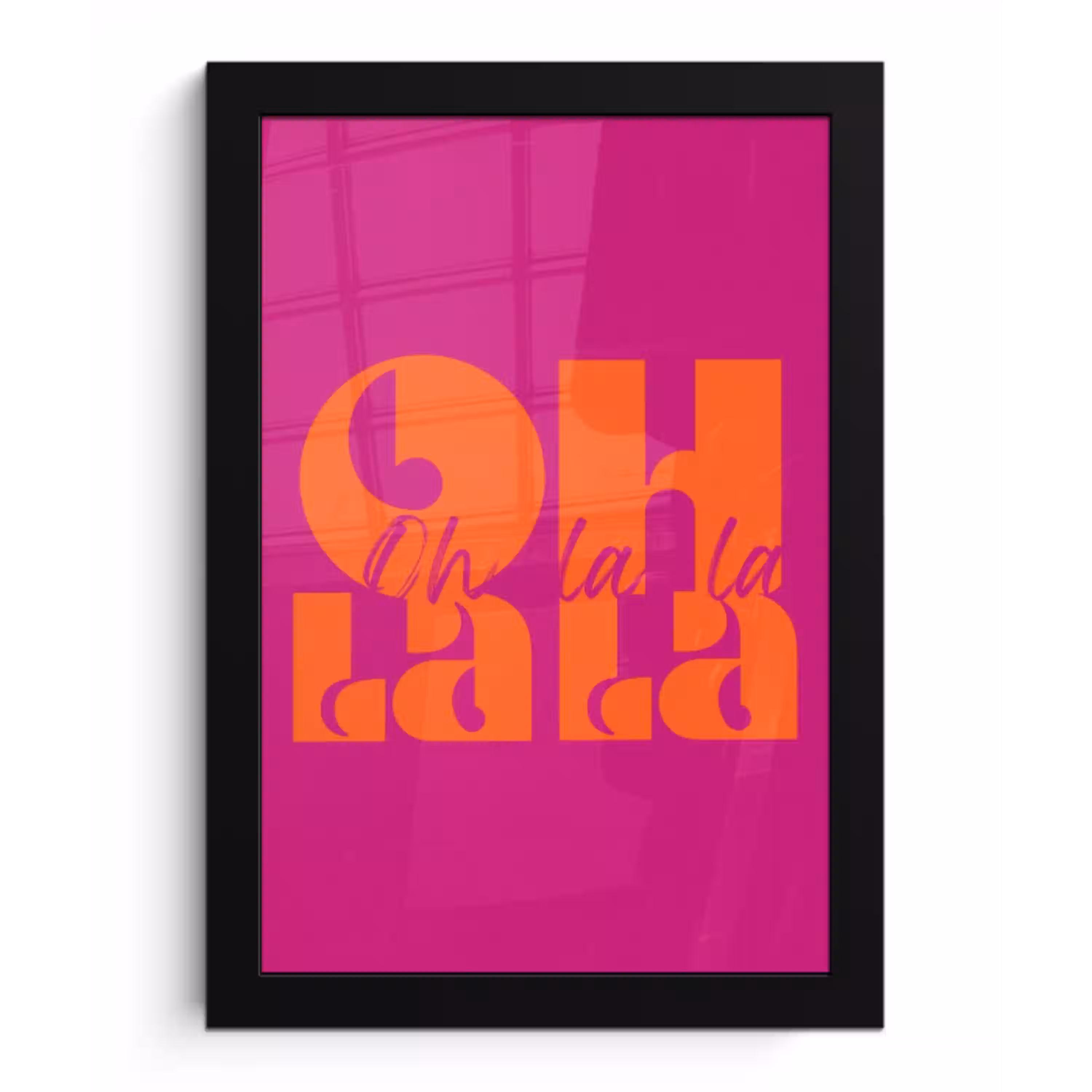 Oh la la - Roze - Oranje - Gestapelde letters fotolijst zwart zonder passe partout klein -3d