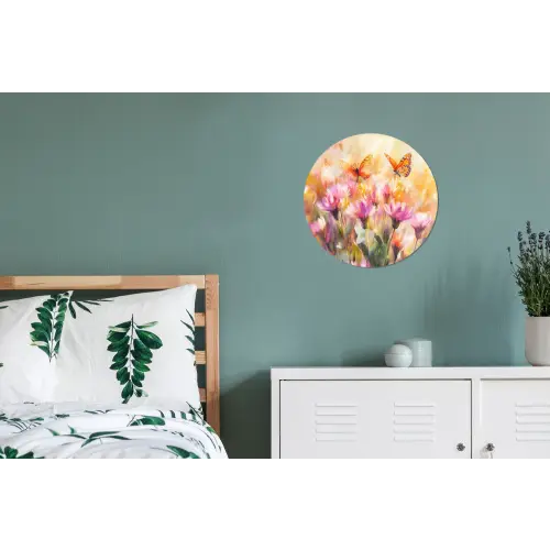 Vlinders - Oranje - Bloemen Wandcirkel aluminium klein -slaapkamer