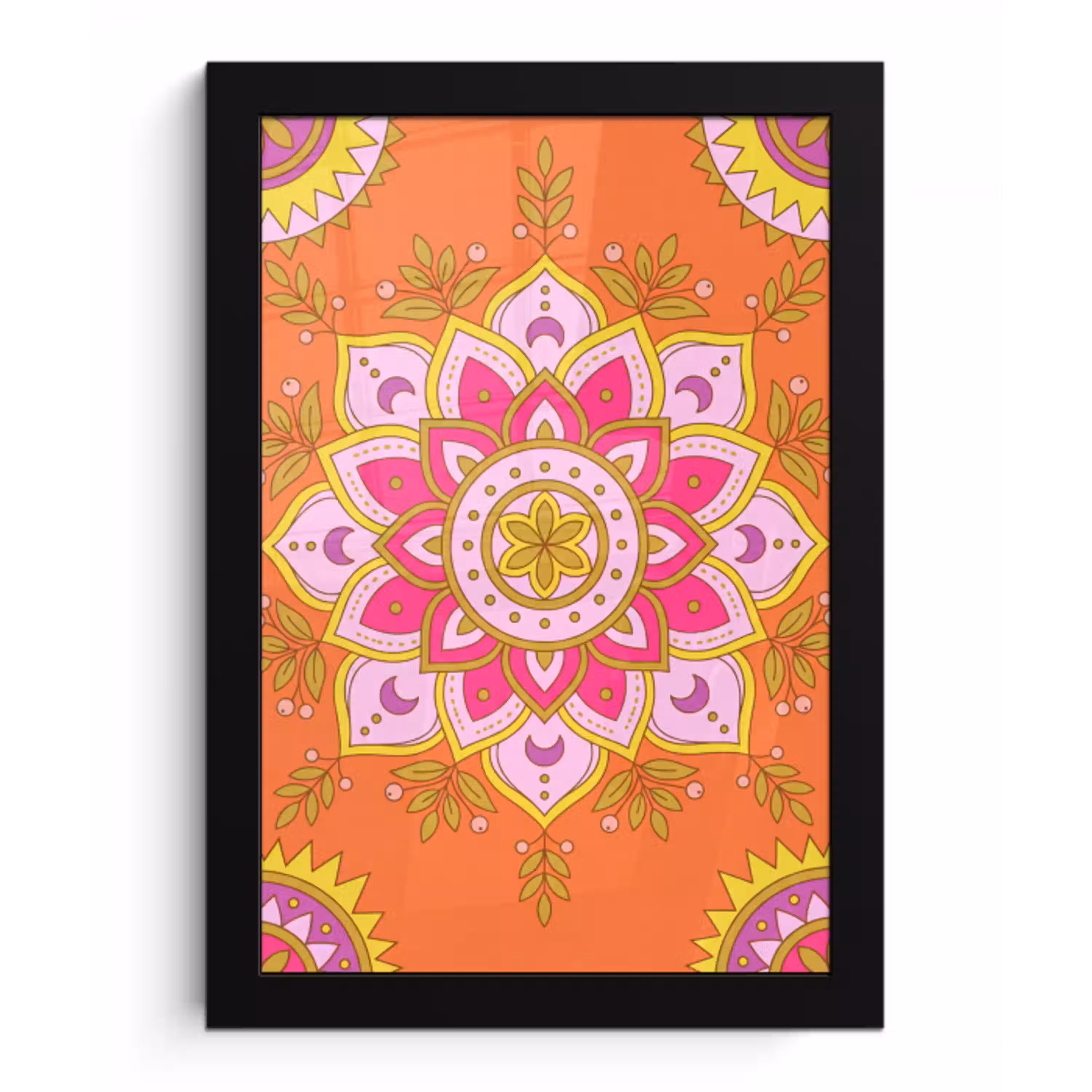 Patroon - Bloemmotief - Decoratie - Abstract - Roze fotolijst zwart zonder passe partout klein -3d