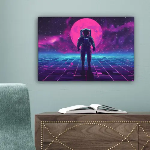 Astronaut - Maan - Roze - Sterrennevels canvas 2cm klein -sfeer4