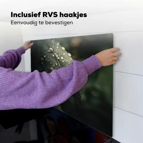 Blad - Groen - Nerven - Regendruppels Inductie beschemer met haakjes middel -ky-ophangen-nl