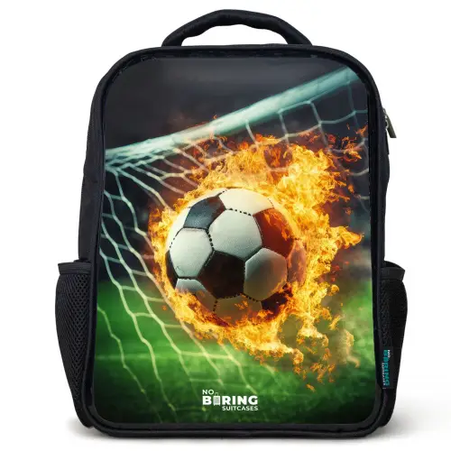 Vuurvoetbal in doelnet vastgelegd Rugzak - Zwart middel -3d