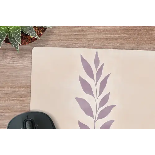 Tak - Bladeren - Minimalistisch - Beige muismat rubber klein -closeup