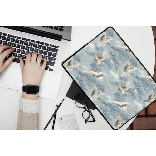 Wolken - Kraanvogels - Blauw laptophoes neopreen klein 279 -bureau