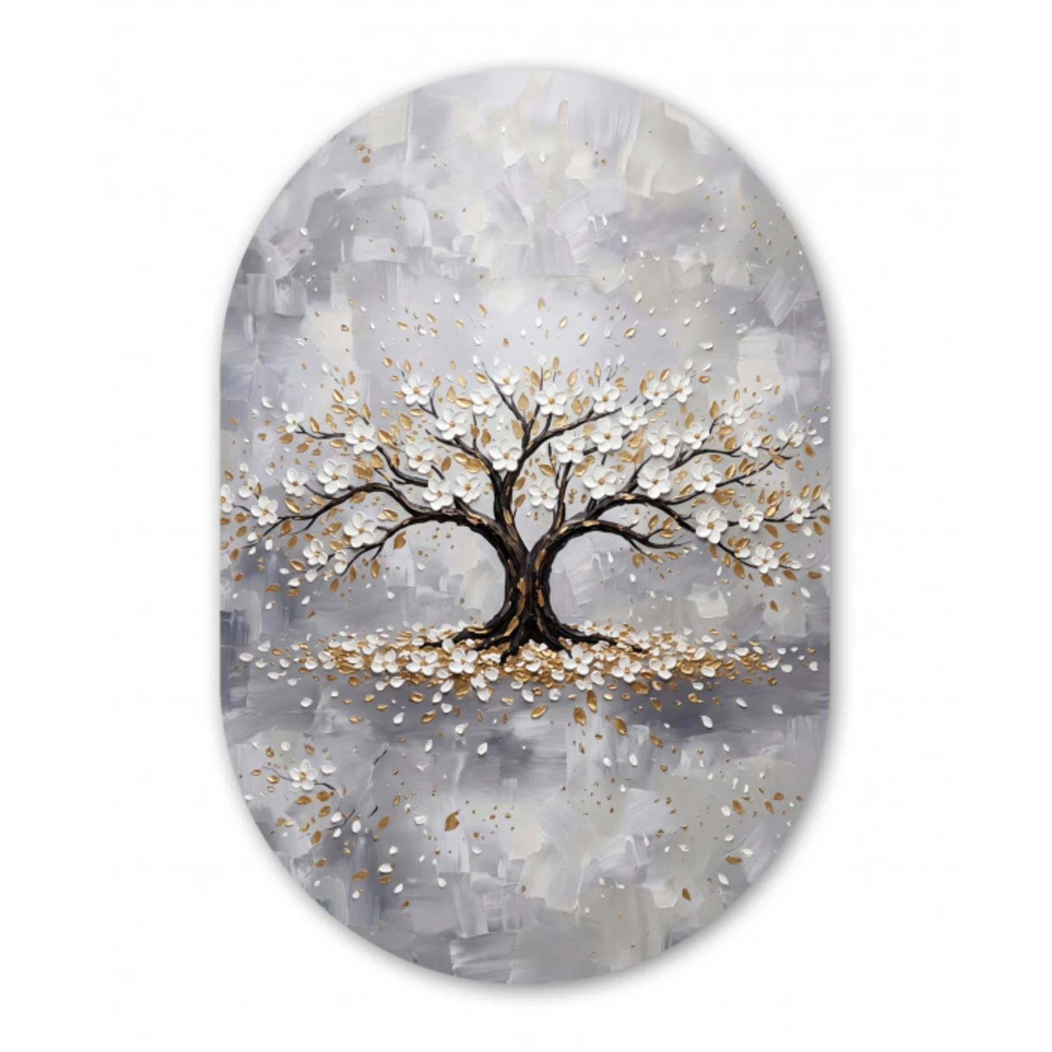 Boom - Bloemen - Natuur - Abstract - Wit Wandcirkel Ovaal Aluminium middel -3d