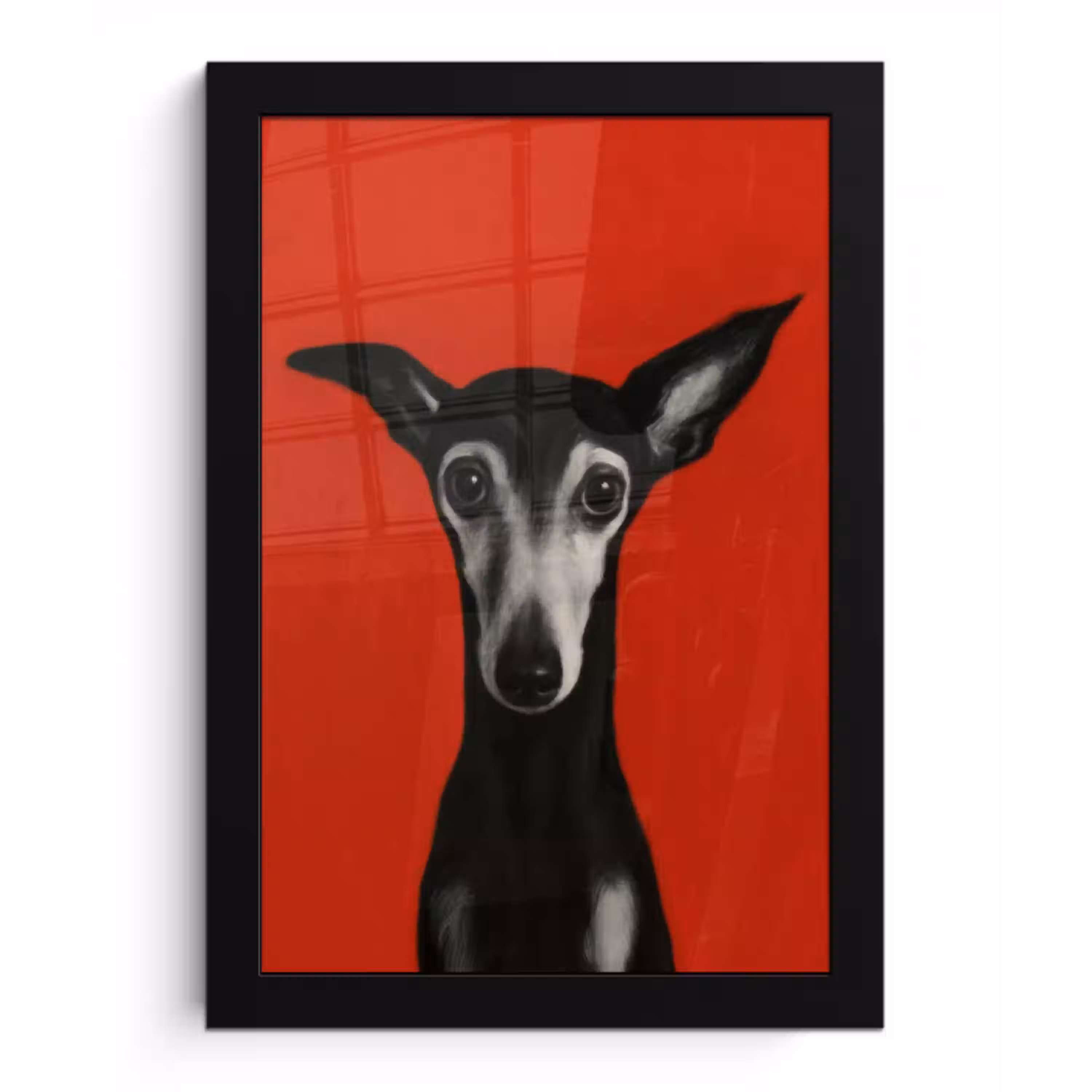 Windhond - Minimalistisch - Rood fotolijst zwart zonder passe partout klein -3d