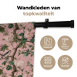 Pioenrozen - Botanisch - Vogel Wandkleed katoen klein 269 -sfeer2