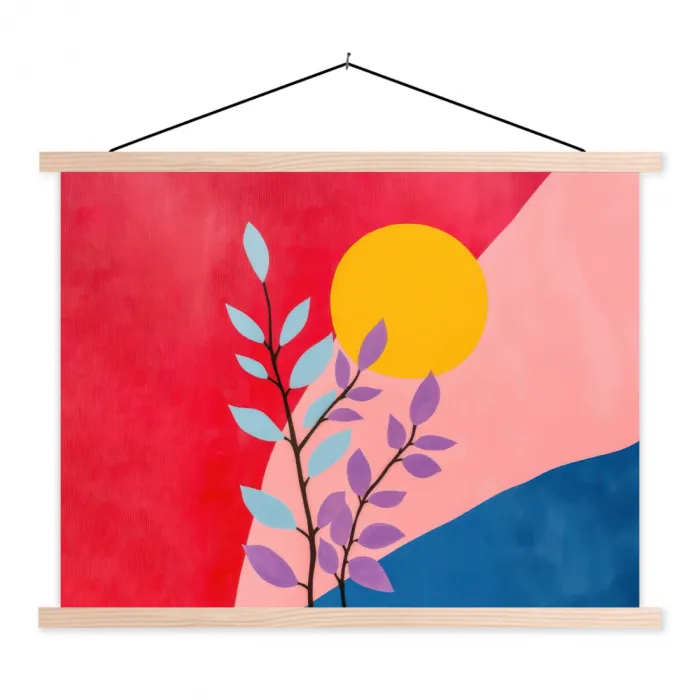 Bladeren - Zon - Abstracte vormen textielposter latten blank klein -3d