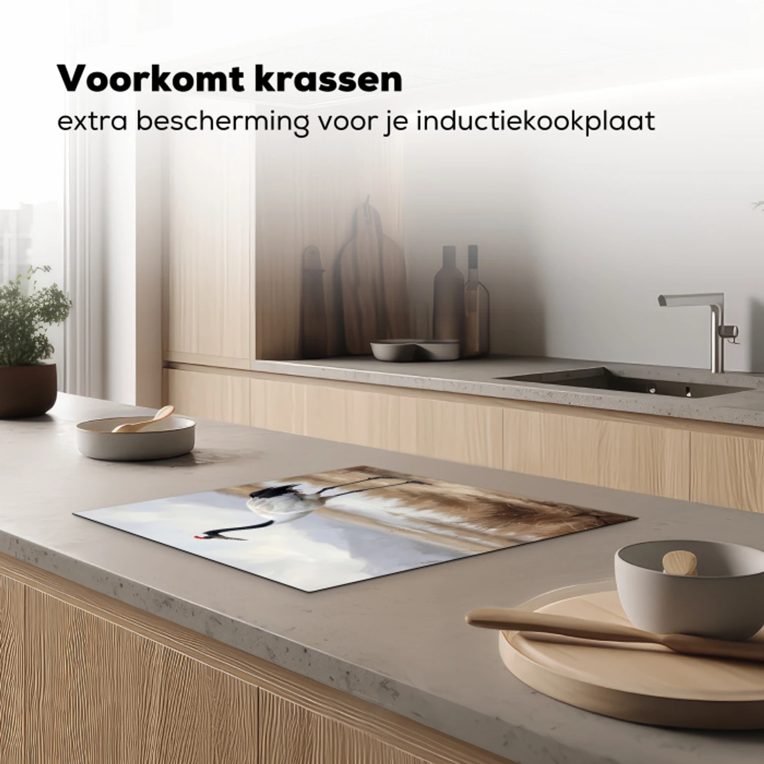 Kraanvogel - Natuur - Realistisch Inductie beschermer vinyl 3mm middel -sfeer1