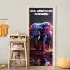Bunter Neon-Elefant mit Namensfeld. deurposter klein -sfeer4