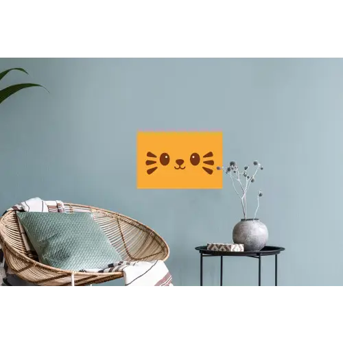 Kat - Simplistisch - Oranje - Vrolijk Muursticker klein -plant