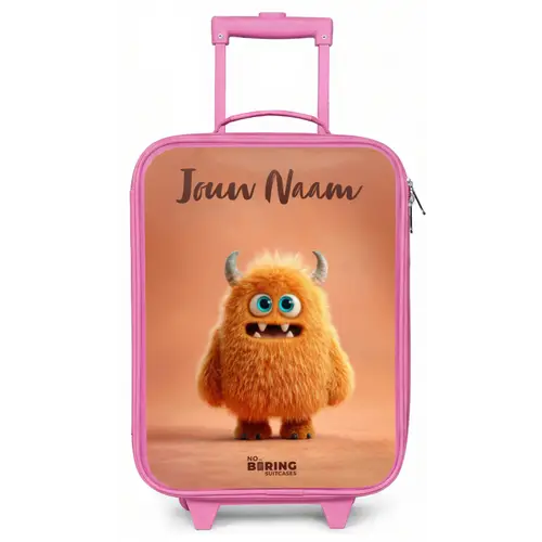 Oranje Pluizig Monster met Hoorns Kinderkoffer - Roze klein -zz3dotto