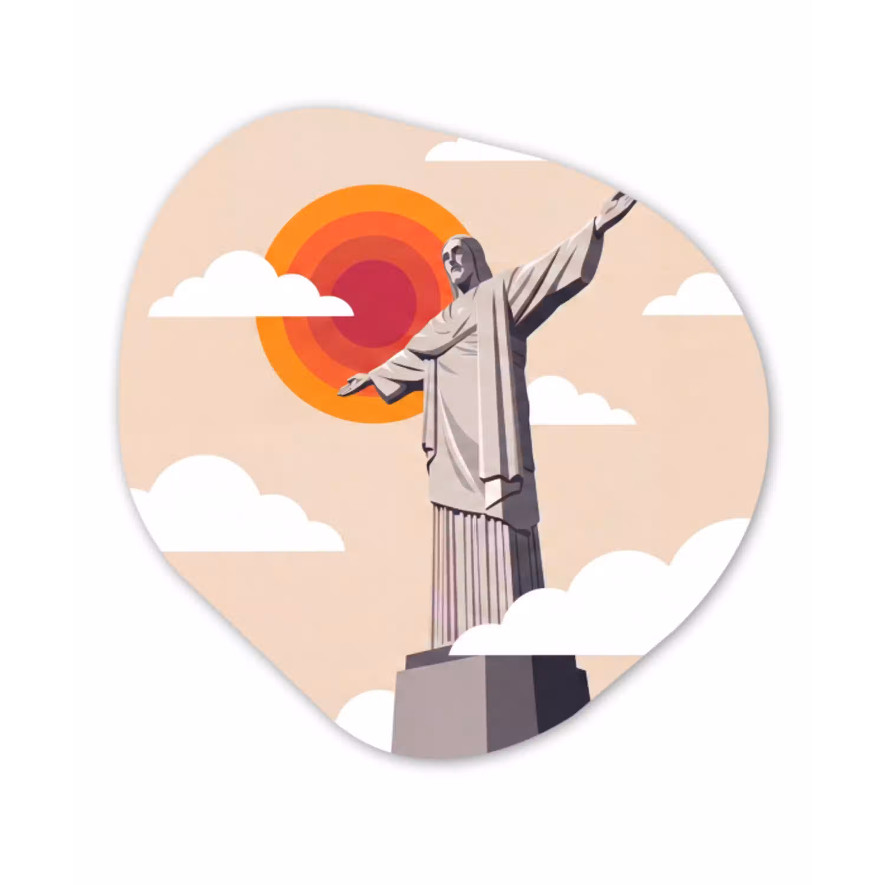 Monument - Stad - Zonsondergang - Minimalistisch - Oranje Wandcirkel Organisch Aluminium middel -3d