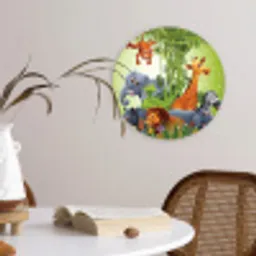 Jungle dieren - Planten - Kinderen - Olifant - Giraf - Leeuw Wandcirkel kunststof plaat 5mm dik klein -sfeer4