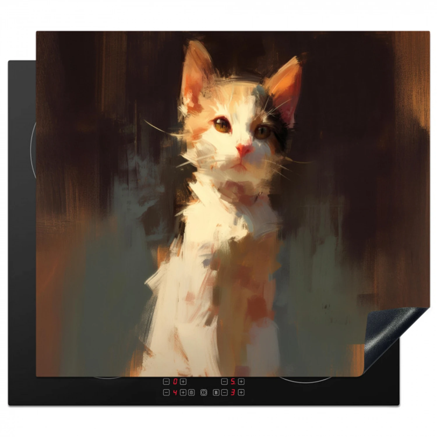 Kat - Geschilderd - Artistiek - Wit Inductie beschermer vinyl 3mm middel -3d