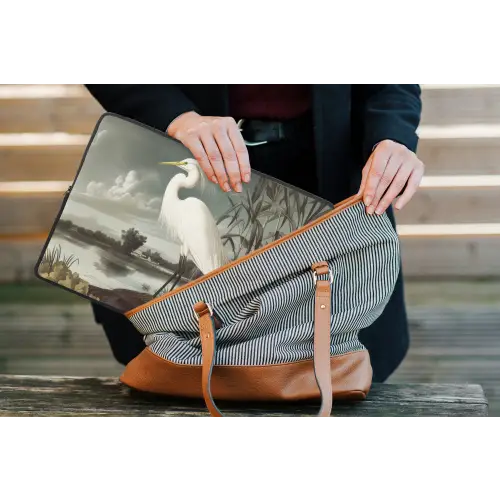 Reiger - Planten - Wolken - Wit laptophoes neopreen klein -tas