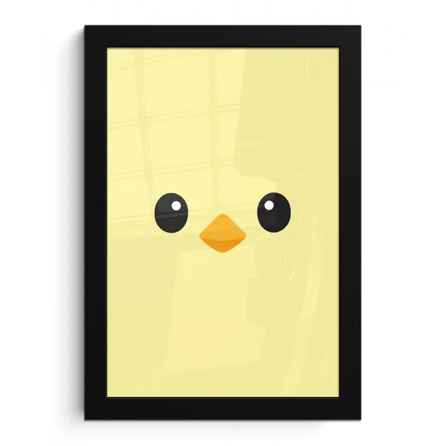 Kuiken - Vrolijk - Geel - Minimalistisch fotolijst zwart zonder passe partout klein -3d