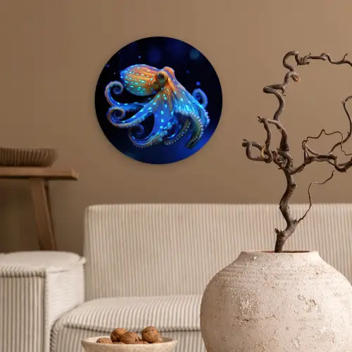 Octopus - Stippen - Blauw - Zee Wandcirkel kunststof plaat 5mm dik klein -sfeer1