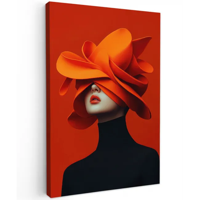 Oranje - Hoed - Vrouw Tuinposter op houten frame 2 cm dik klein -3d