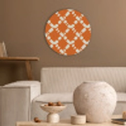 Oranje - Ruitpatroon - Wit Akoestische PET Vilt - Rond klein 838 -sfeer1