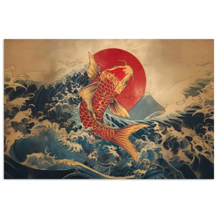 Koi - Zee - Golven - Zon poster papier klein -3d