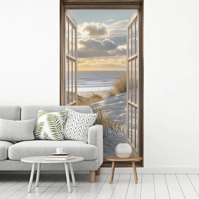 Doorkijk - Strand - Duinen - Zee - Natuur fotobehang vinyl groot -woonkamer