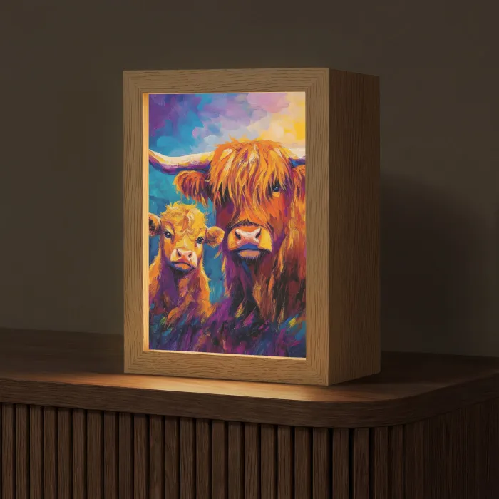 Schotse hooglander - Koeien - Dieren - Kunst Light Box met kabel (Tafellamp) klein -z3d_website