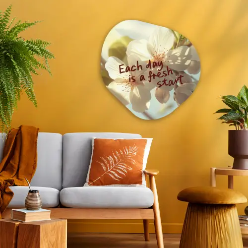 Bloesems - Zonlicht - Quote - Wit Wandcirkel Organisch Plexiglas middel -sfeer4