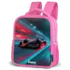 Raceauto - Baan - Neon - Verlichting Kinderrugzak - Roze middel -schuin