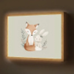 Illustratie - Vos - Konijn - Bladeren Light Box met batterij (Wandlamp) middel -z3d_website