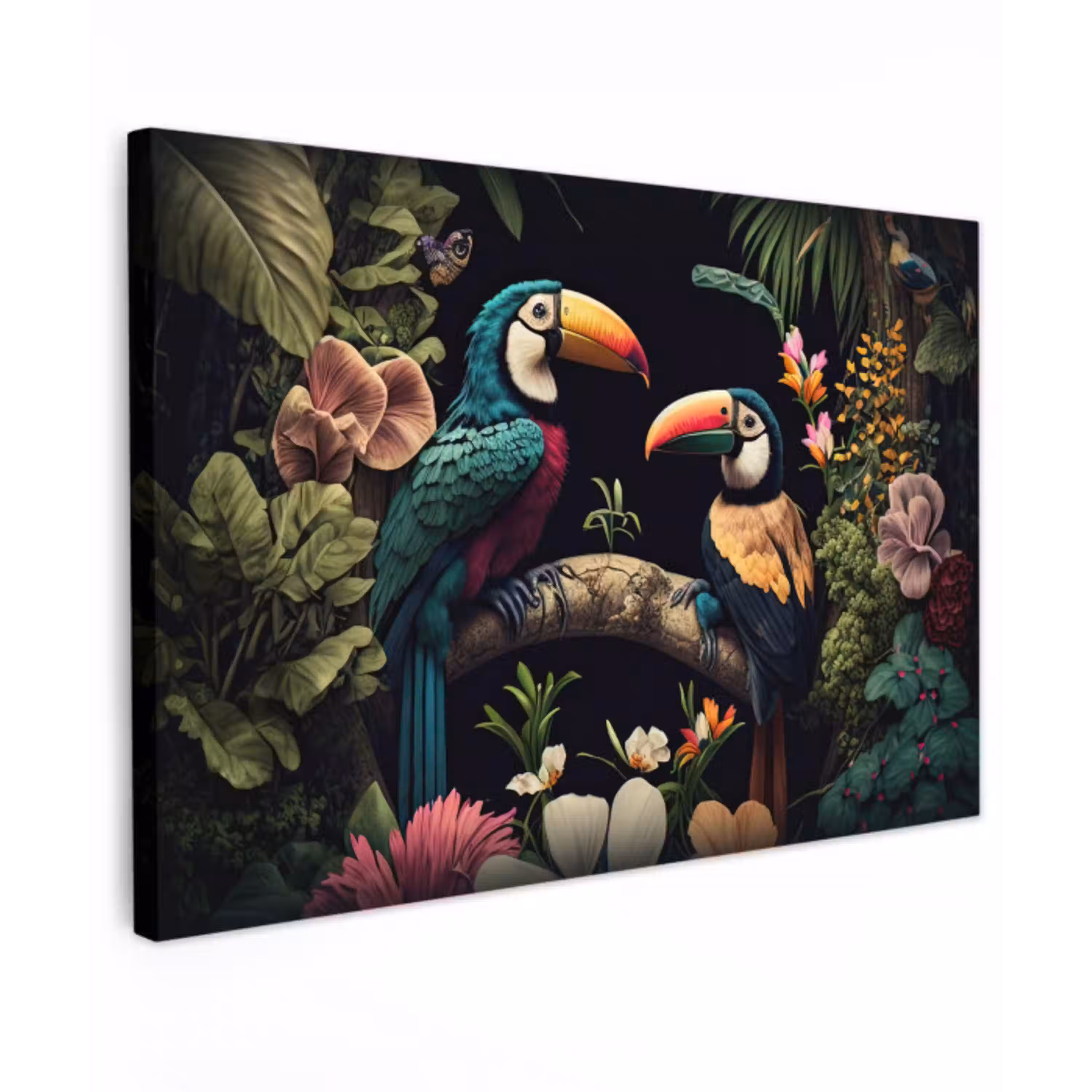 Vogel - Bloemen - Planten - Jungle - Zwart - Toekan canvas 2cm klein -z3d