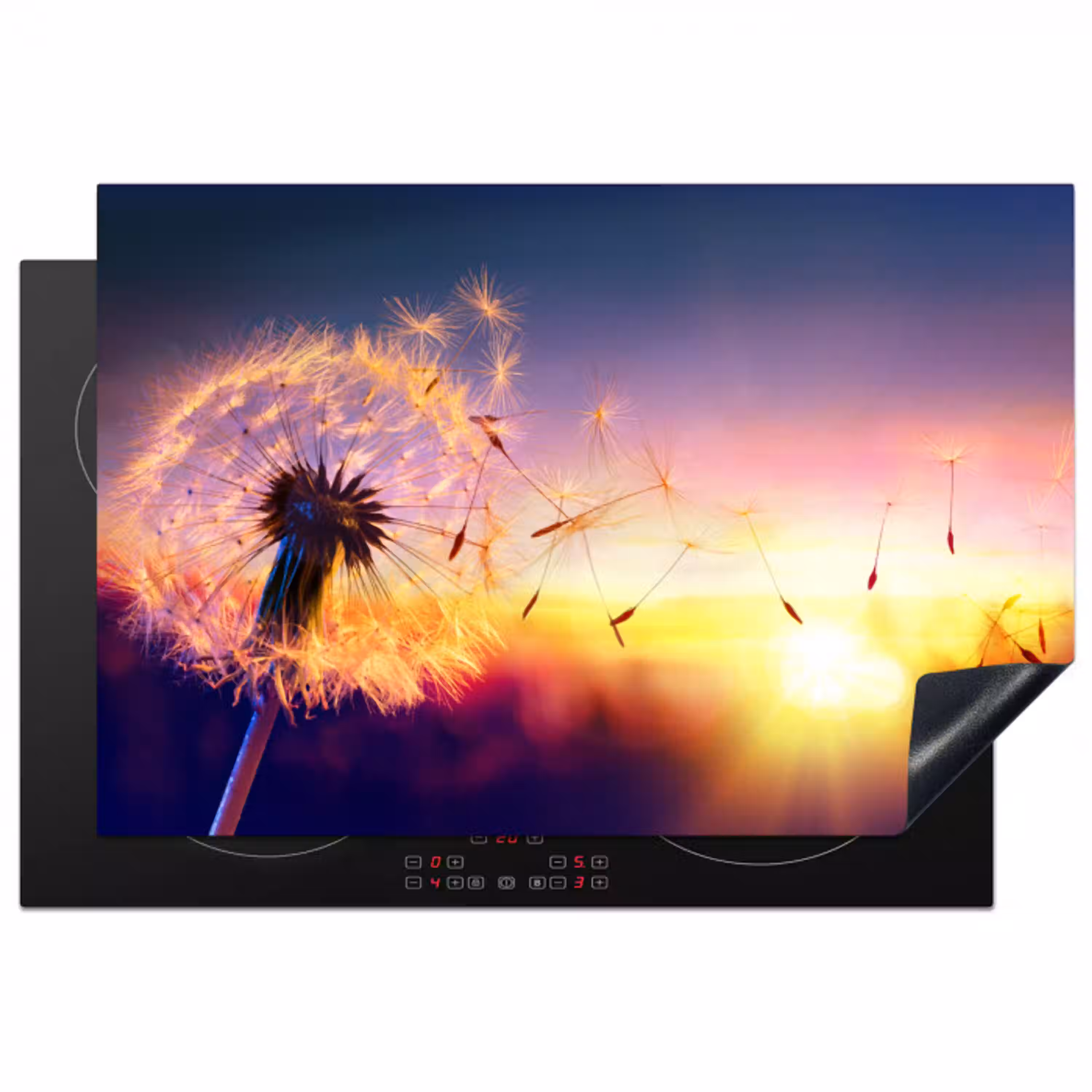 Paardenbloem - Bloemen - Zonsondergang - Horizon - Nacht Inductie beschermer vinyl 3mm klein -3d