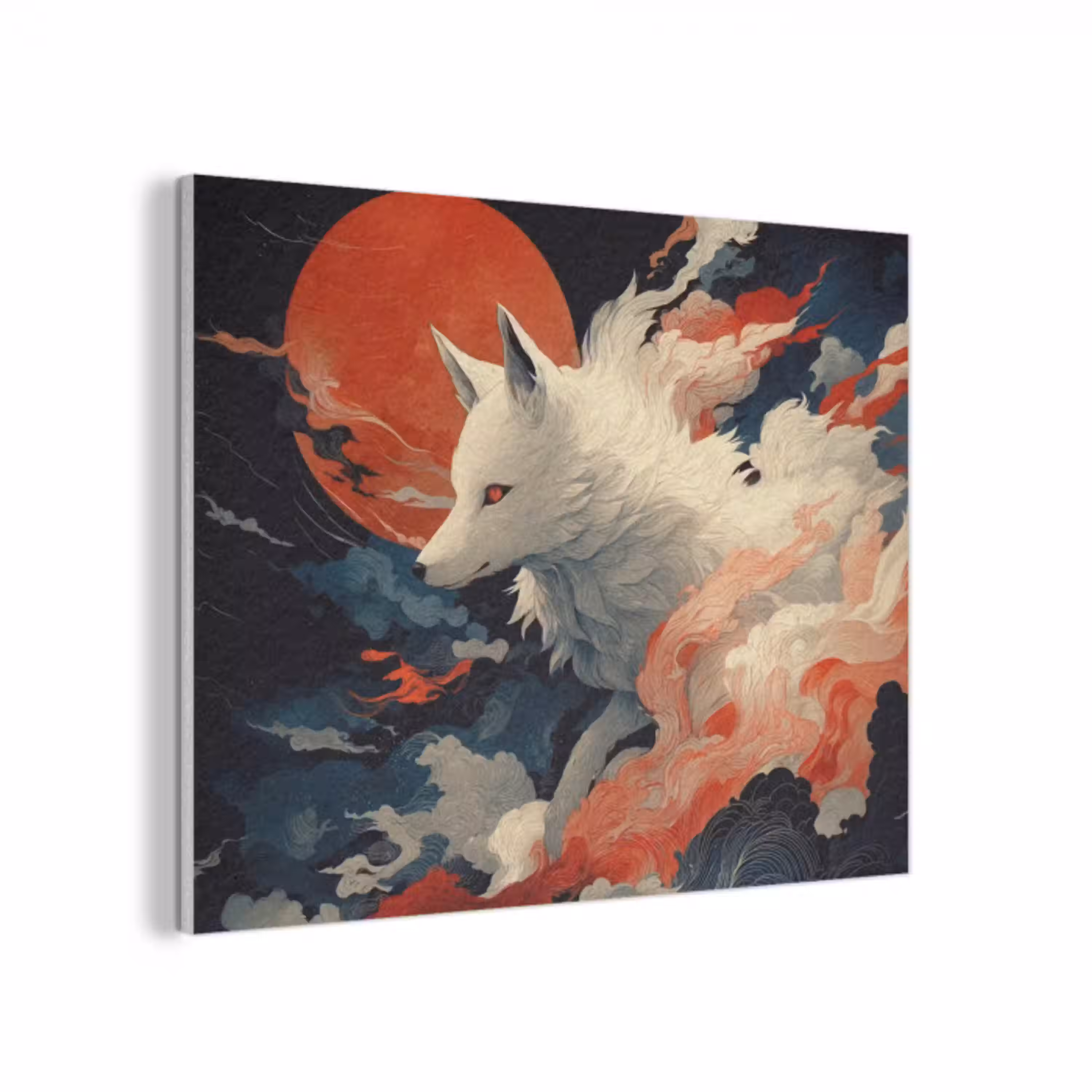 Witte vos - wolken - maan PET vilt klein -3d