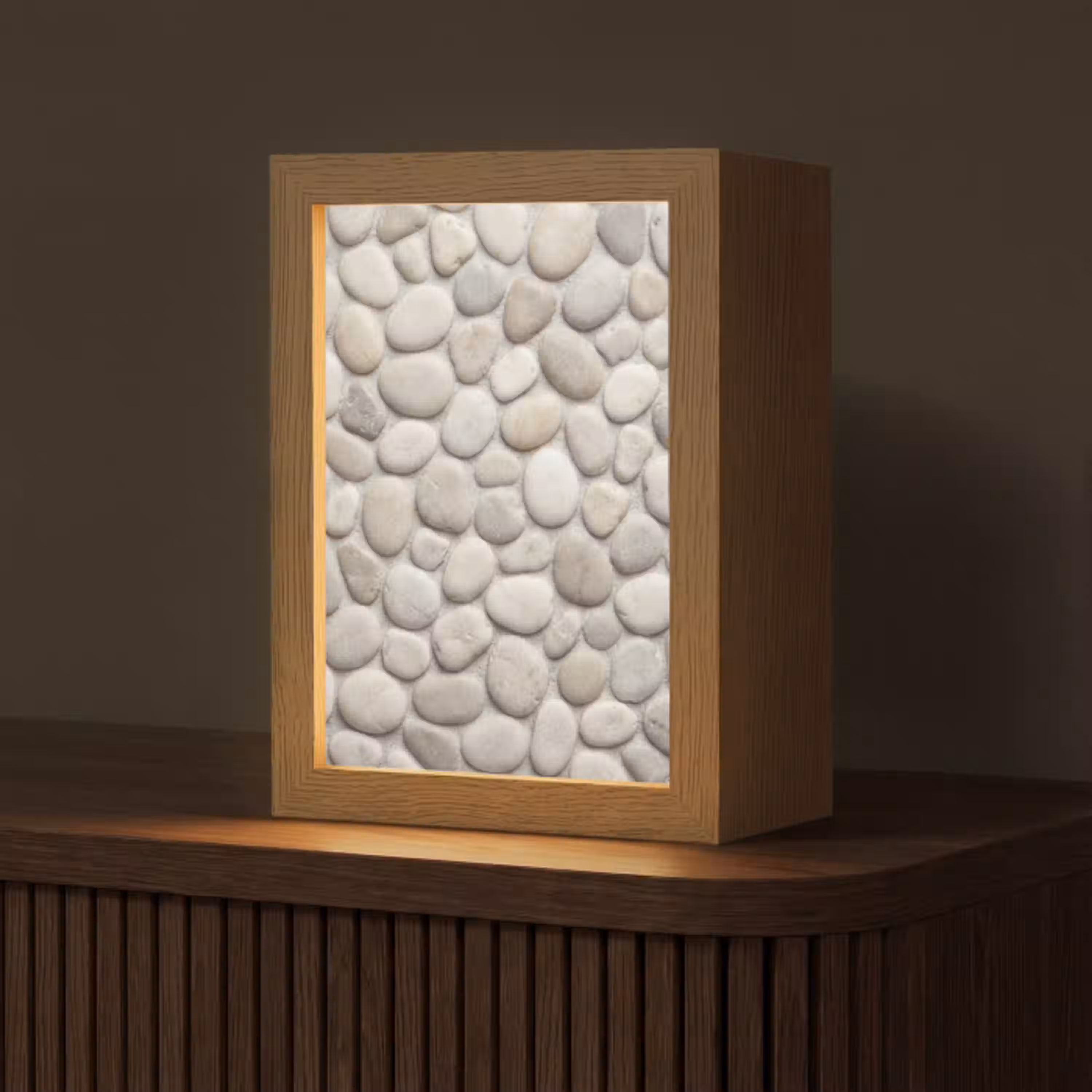 Steen - Kiezel - Natuur - Minimalistisch - Beige Light Box met kabel (Tafellamp) klein -z3d_website