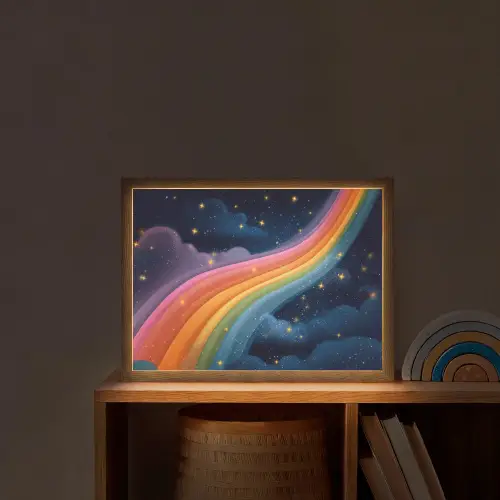Regenboog - Sterrenhemel - Kleurrijk Light Box met batterij (Wandlamp kind) middel -sfeer1_kind